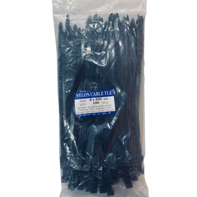 100Pcs Self-Locking Black Nylon Cable Tie Pengikat Kabel 250mm 8"  TC201