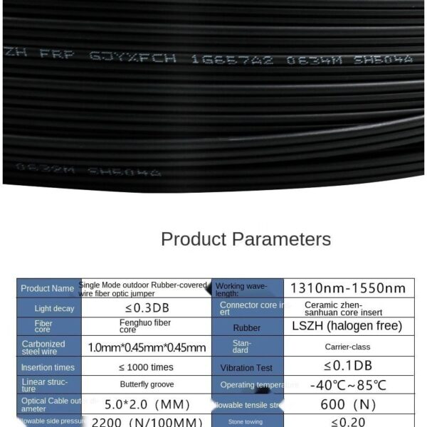 Pre-Connectorized IB BLACK SC/UPC-SC/UPC Single Mode Amored High strength Drop Fiber Optic Patch Cord GJYXFCH PR301 - Image 7