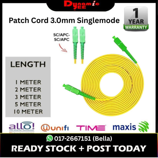 Patch Cord 3.0mm SC/APC-SC/APC Yellow ( 2m, 3m ,5m) PC301