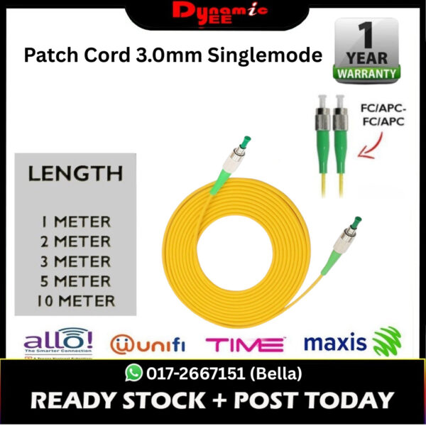 Patch Cord 3.0mm FC/APC-FC/APC Yellow ( 2m, 3m ,5m) PC301