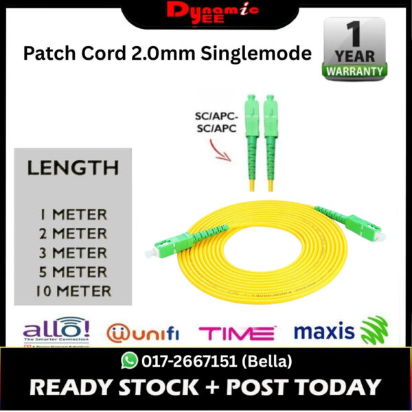 Patch Cord 2.0mm SC/APC-SC/APC Yellow ( 2m, 3m ,5m) PC301