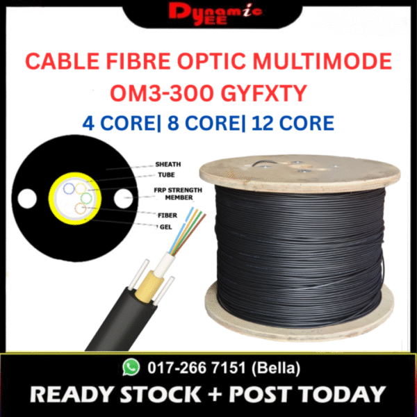 Cabel Fiber Optic OM3 300M GYFXTY | 4 Core / 8 Core / 12 Core | Outdoor Multimode 50/125µm | Duct OFC701