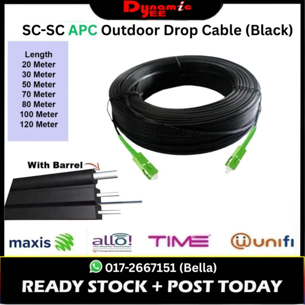 Pre-Connectorized IB BLACK SC/APC-SC/APC Single Mode Amored High strength Drop Fiber Optic Patch Cord GJYXFCH PR301