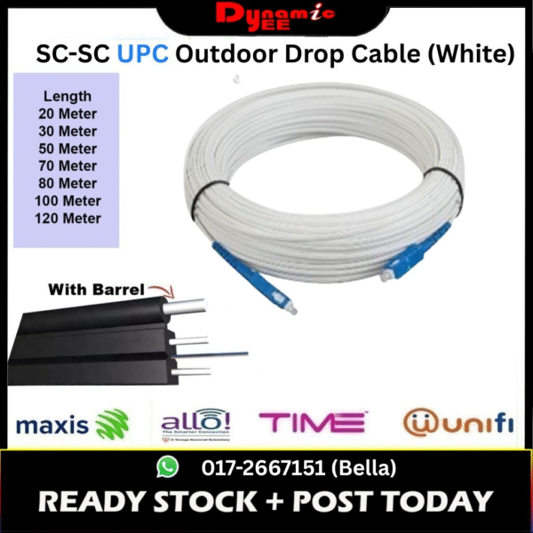 Pre-Connectorized IB WHITE SC/UPC-SC/UPC Single Mode Amored High strength Drop Fiber Optic Patch Cord GJYXFCH PR301