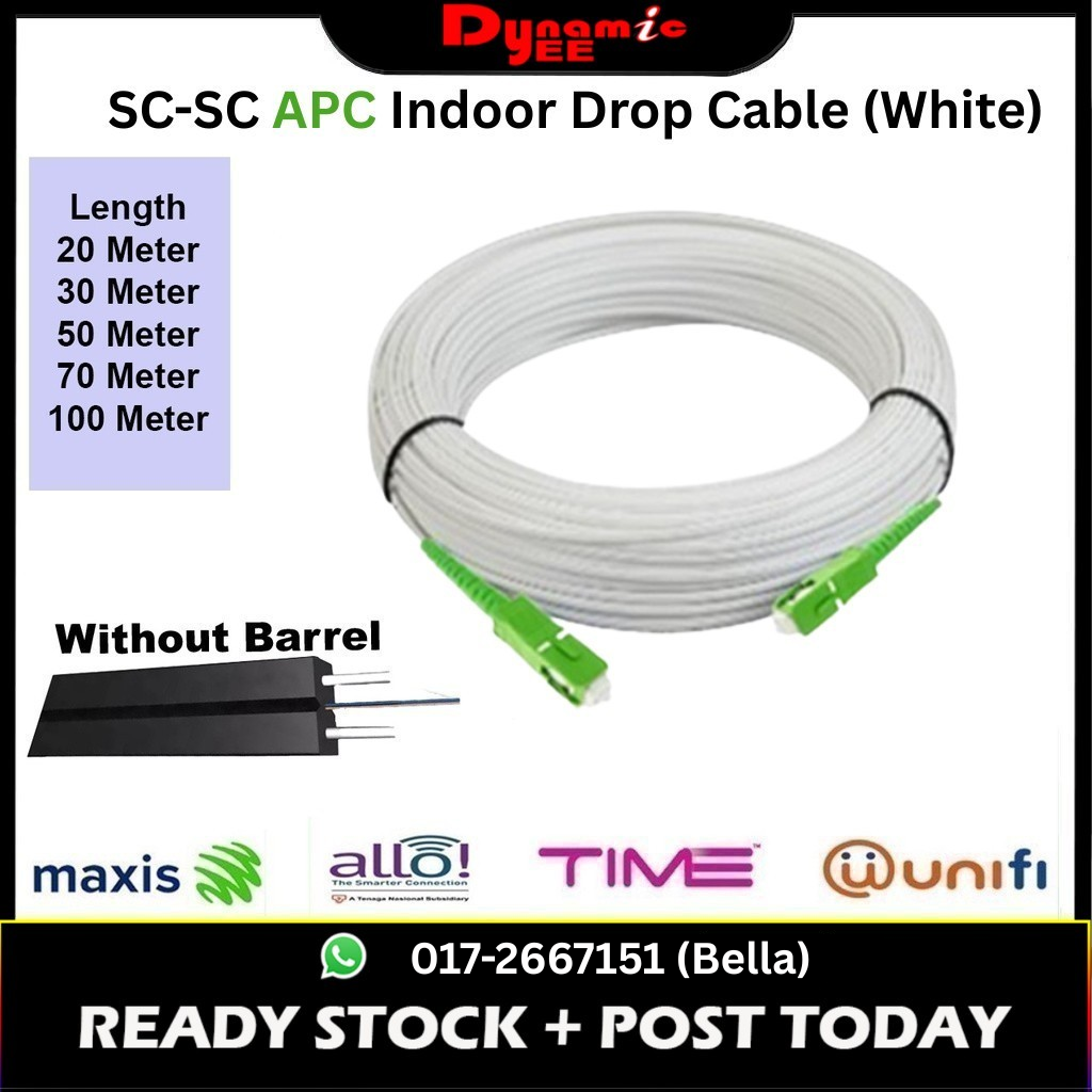 Pre-Connectorized UG WHITE SC/APC-SC/APC Single Mode UG Drop Fiber Optic Patch Cord INDOOR PR306