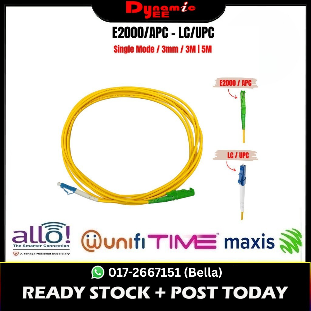 E2K/APC - LC/UPC Simplex Single mode 3.0 Yellow Patch Cord (3m ,5m,) PC502