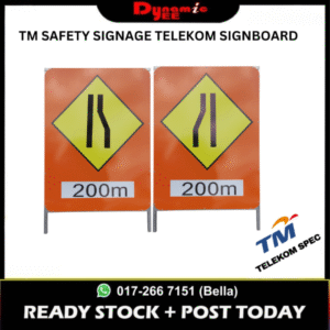 “Road Narrows on Left/Right– 200m” TM SAFETY SIGNAGE TELEKOM SIGNBOARD TMSB101