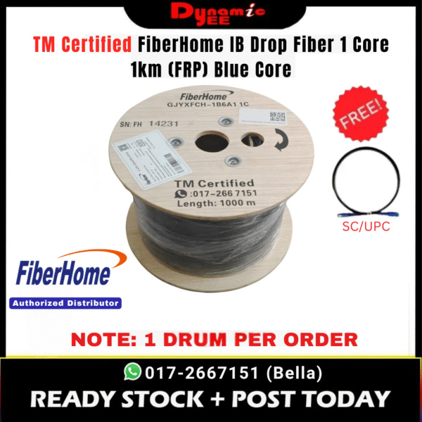 TM Certified FiberHome IB Drop Fiber 1Core 1KM (FRP) Blue Core GJYXFCH-1B6a1 G657A1  IB804