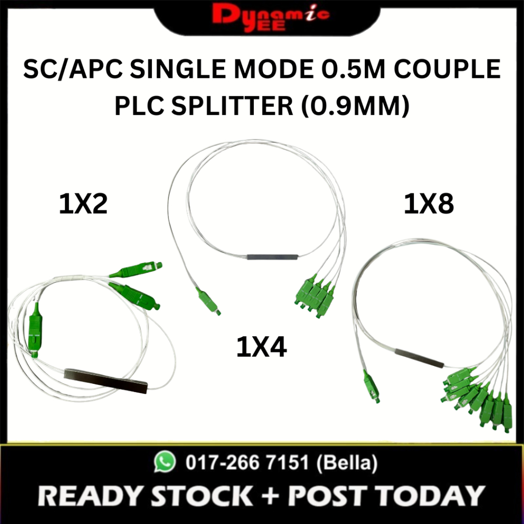 1X2 | 1X4 | 1X8 SC/APC SINGLE MODE 0.5M COUPLE PLC SPLITTER (0.9MM) PL401