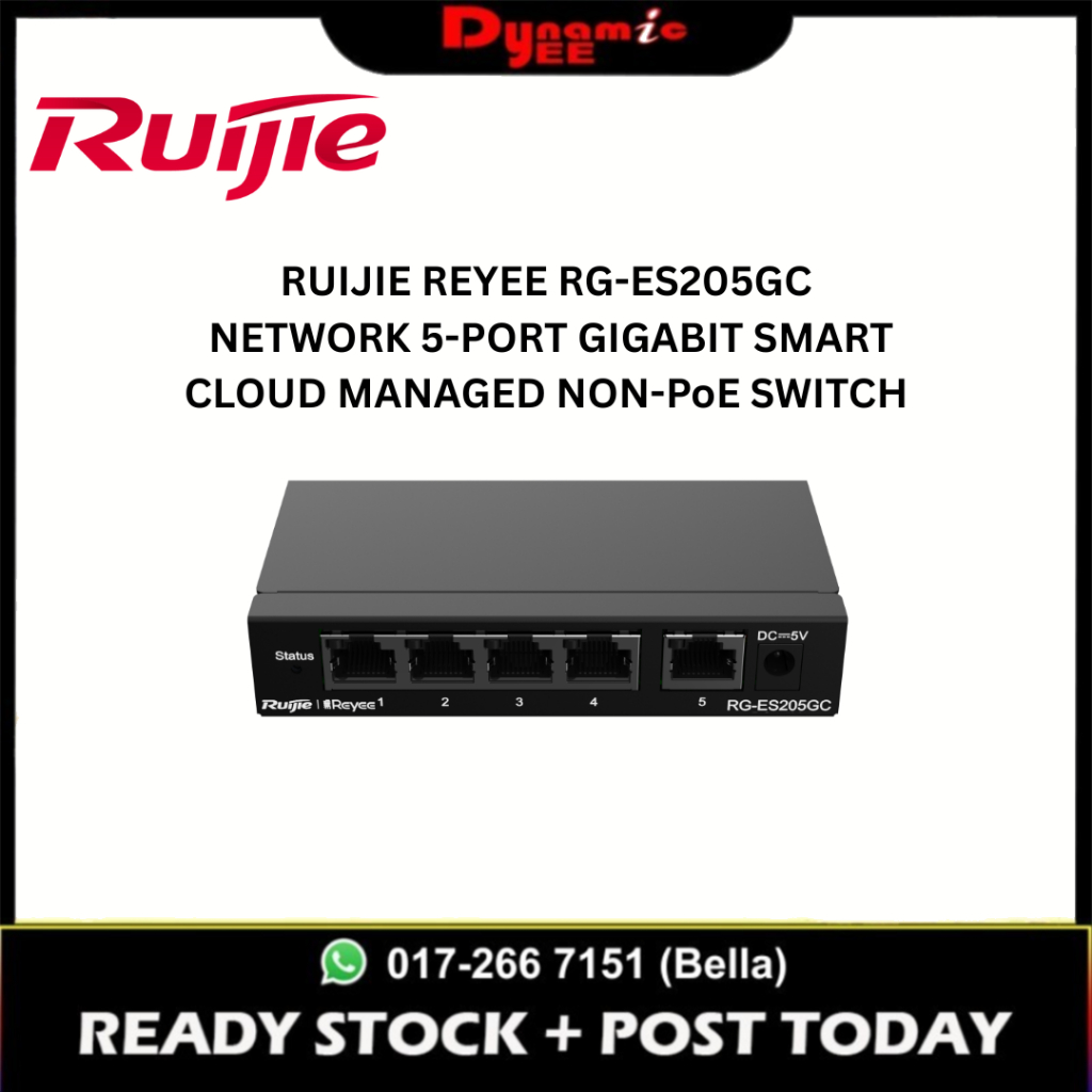 RUIJIE REYEE RG-ES205GC NETWORK 5-PORT GIGABIT SMART CLOUD MANAGED NON-PoE SWITCH RE101