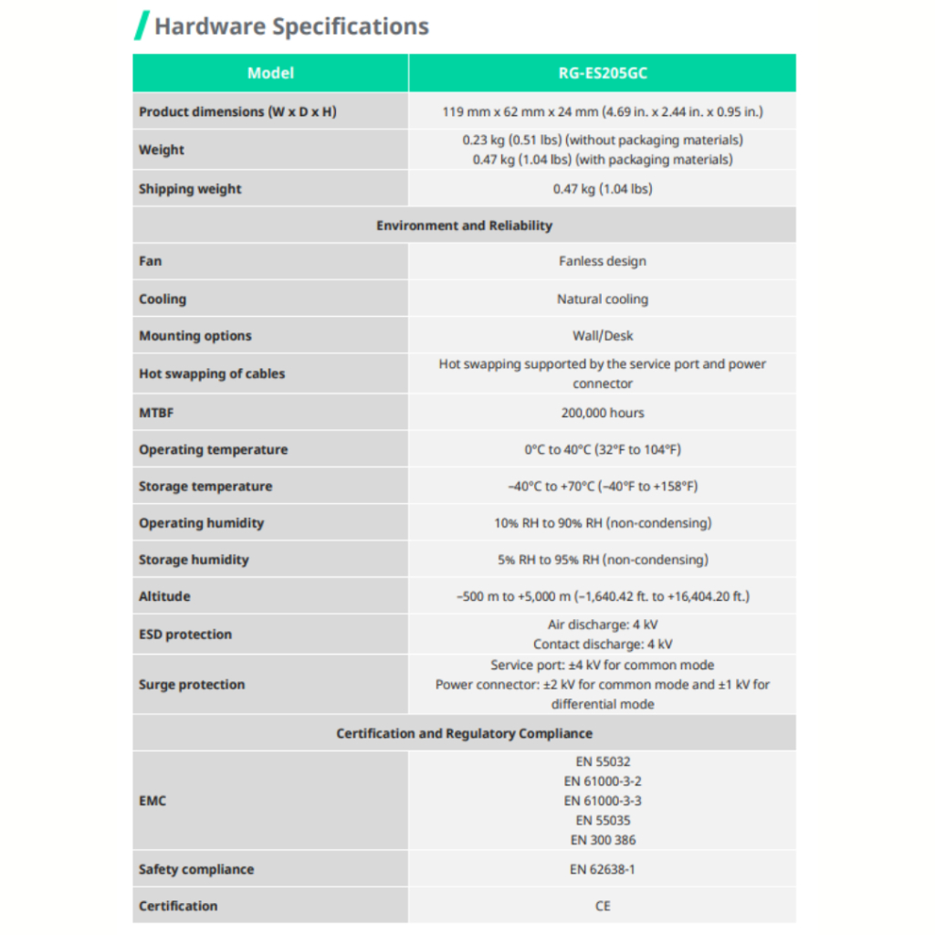 RUIJIE REYEE RG-ES205GC NETWORK 5-PORT GIGABIT SMART CLOUD MANAGED NON-PoE SWITCH RE101 - Image 7