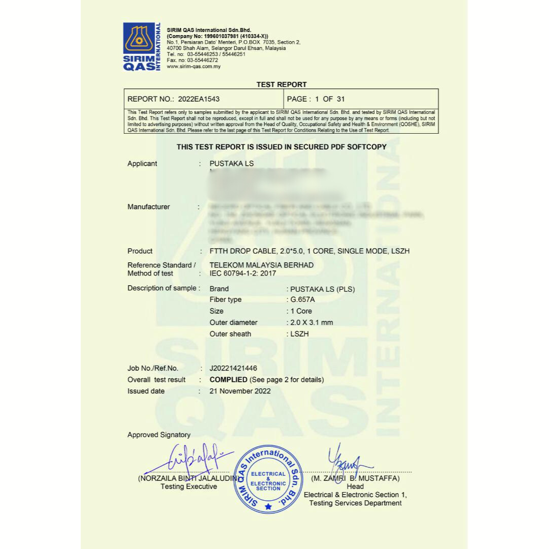 PLS TM CERTIFIED GJYXFCH IB DROP FIBER CABLE 1 CORE 1KM (B) GJYXFCH -1B6A1 G657A1 IB803 - Image 3