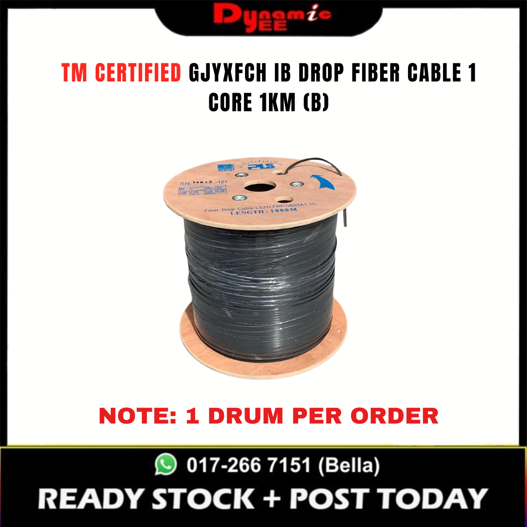 PLS TM CERTIFIED GJYXFCH IB DROP FIBER CABLE 1 CORE 1KM (B) GJYXFCH -1B6A1 G657A1 IB803