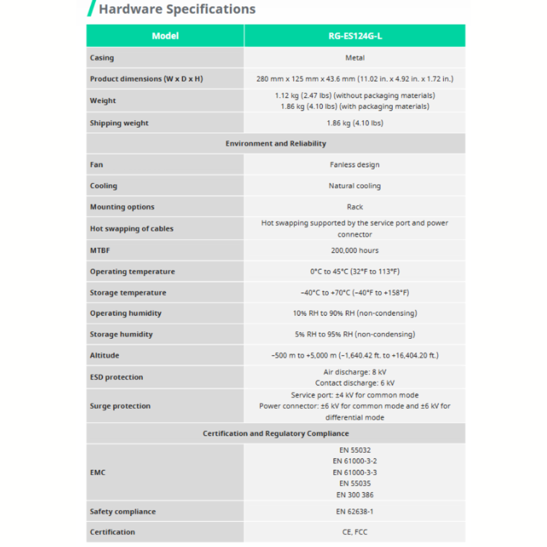 RUIJIE REYEE RG-ES124G-L 24-PORT 10/100/1000 MBPS UNMANAGED NON-PoE SWITCH RE101 - Image 7