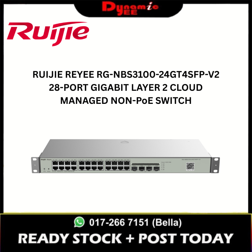 RUIJIE REYEE RG-NBS3100-24GT4SFP-V2 28-PORT GIGABIT LAYER 2 CLOUD MANAGED NON-PoE SWITCH RE101