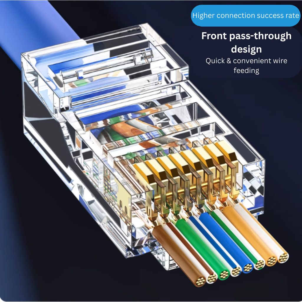 RJ45 MODULAR PLUGS NETWORK PASS THROUGH CONNECTOR GOLD PLATED CAT6 100PCS/BOTTLE RJ202 - Image 3