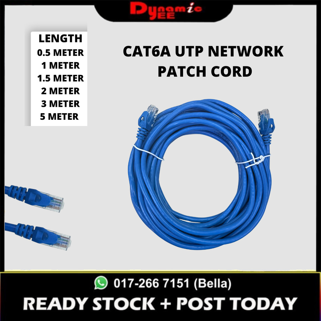 NETWORK CABLE PATCH CORD, Unshielded Twisted Pair, CAT 6A, ROUND CABLE, BLUE 0.5, 1, 1.5, 2, 3, 5METER NCP101
