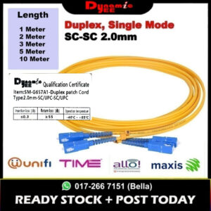 Patch Cord Single Mode SC/UPC - SC/UPC Duplex 2.0mm PC002