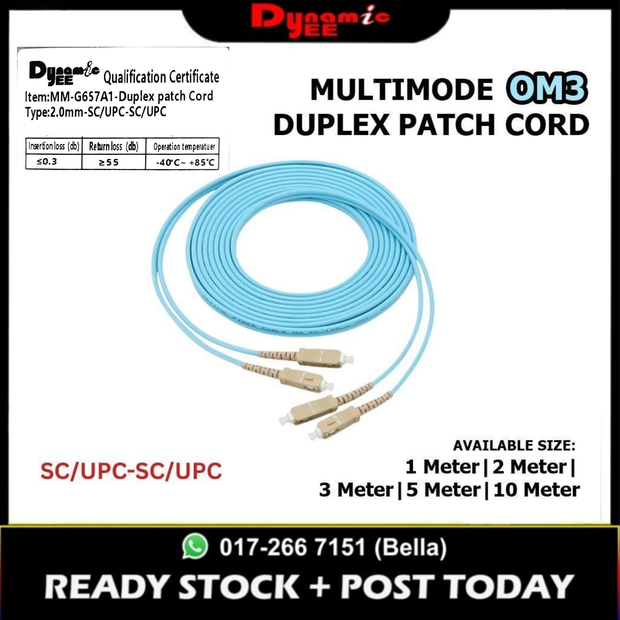 Patch Cord Multimode OM3 SC/UPC-SC/UPC Duplex 2.0mm PCM101