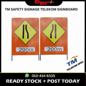 “Road Narrows on Left/Right– 200m” TM SAFETY SIGNAGE TELEKOM SIGNBOARD TMSB101