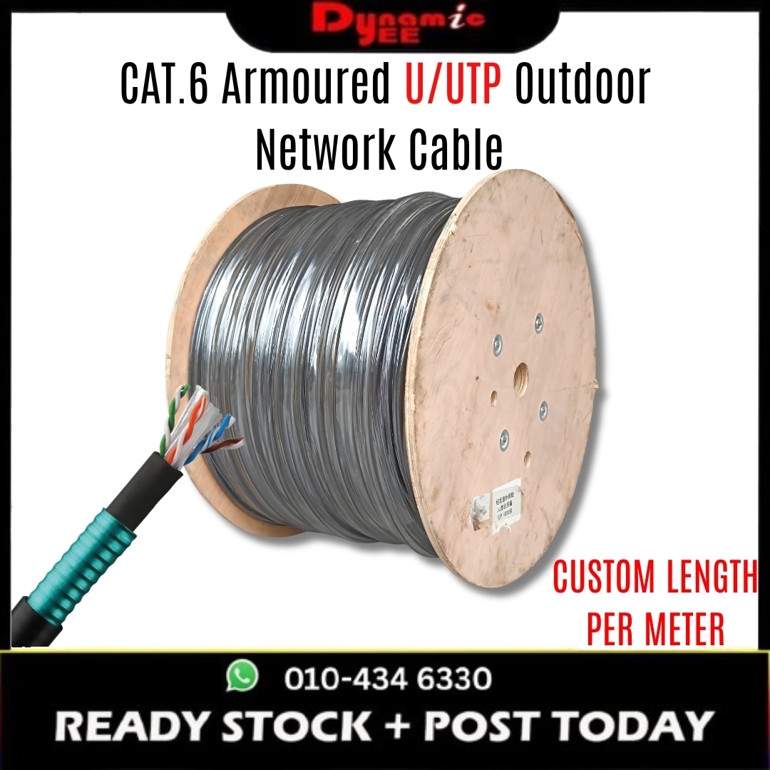 CAT.6 Outdoor Armoured U/UTP LAN Cable, 22AWG, 4 Pairs, Full Copper, TIA/EIA-568B Standard, Model HSYVPY-53, PER METER TCP101