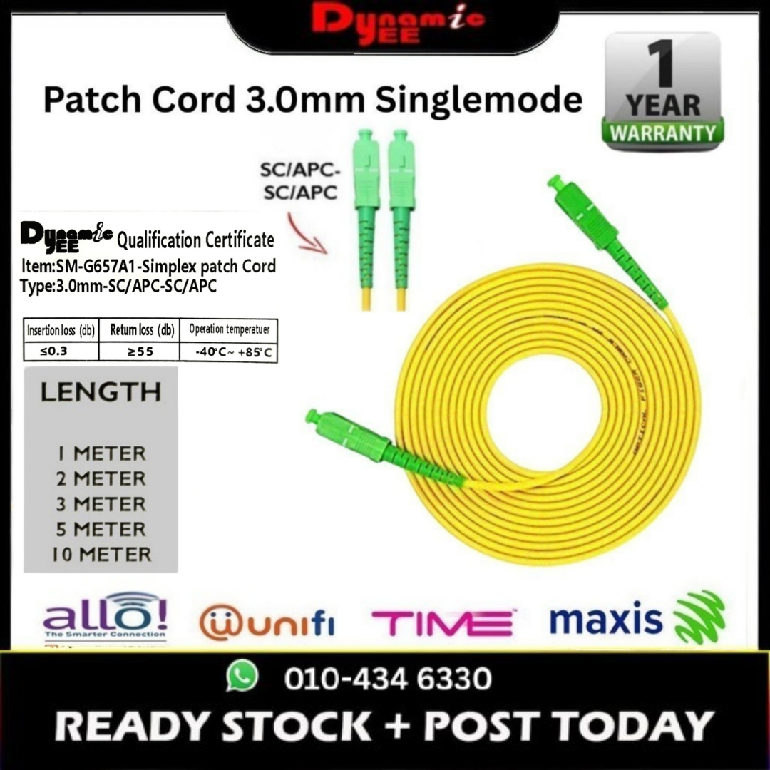 Patch Cord Single Mode SC/APC-SC/APC Simplex 3.0mm PC301