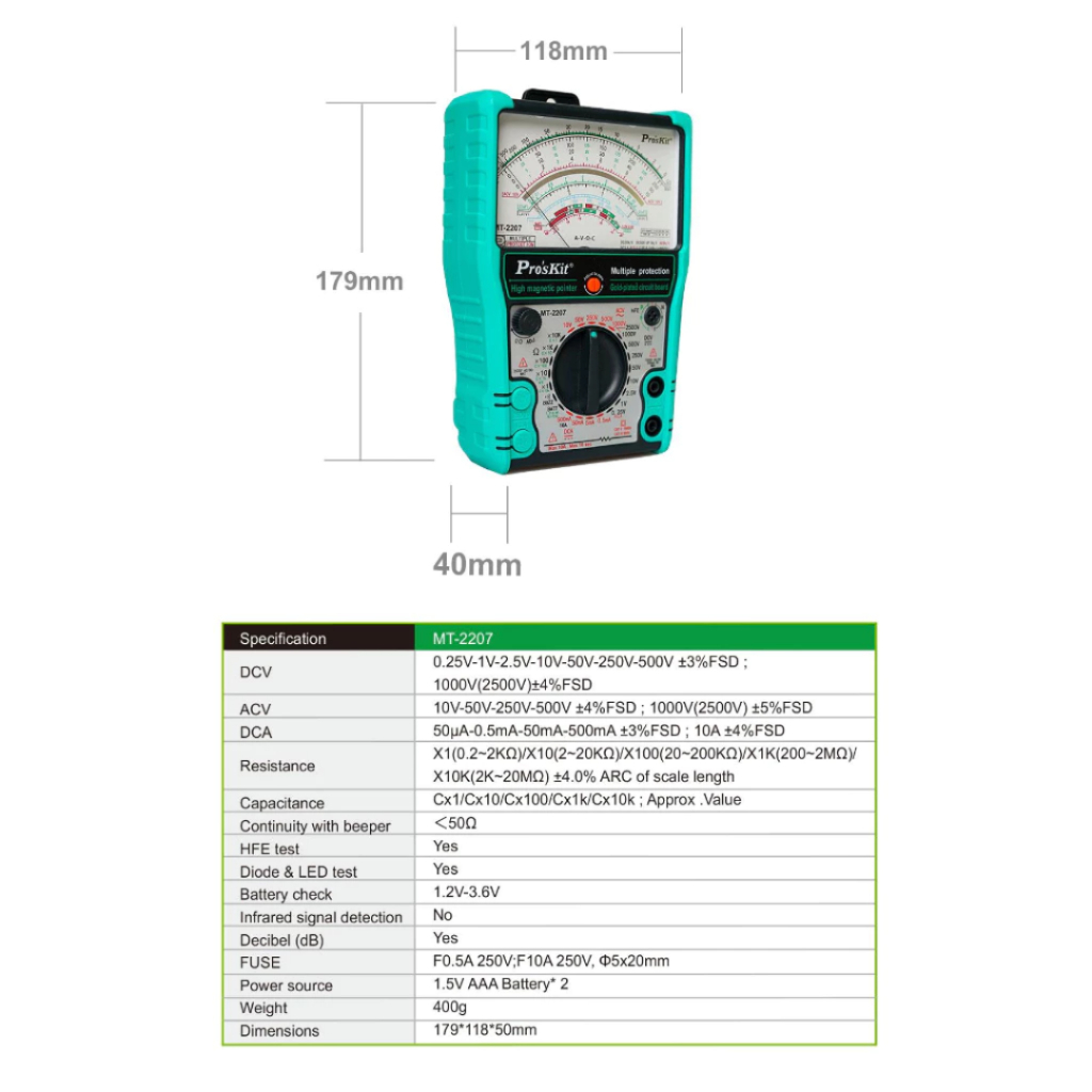 Pro'skit MT-2207 Protective Function Analog Multimeter MT-2207-C - Image 4