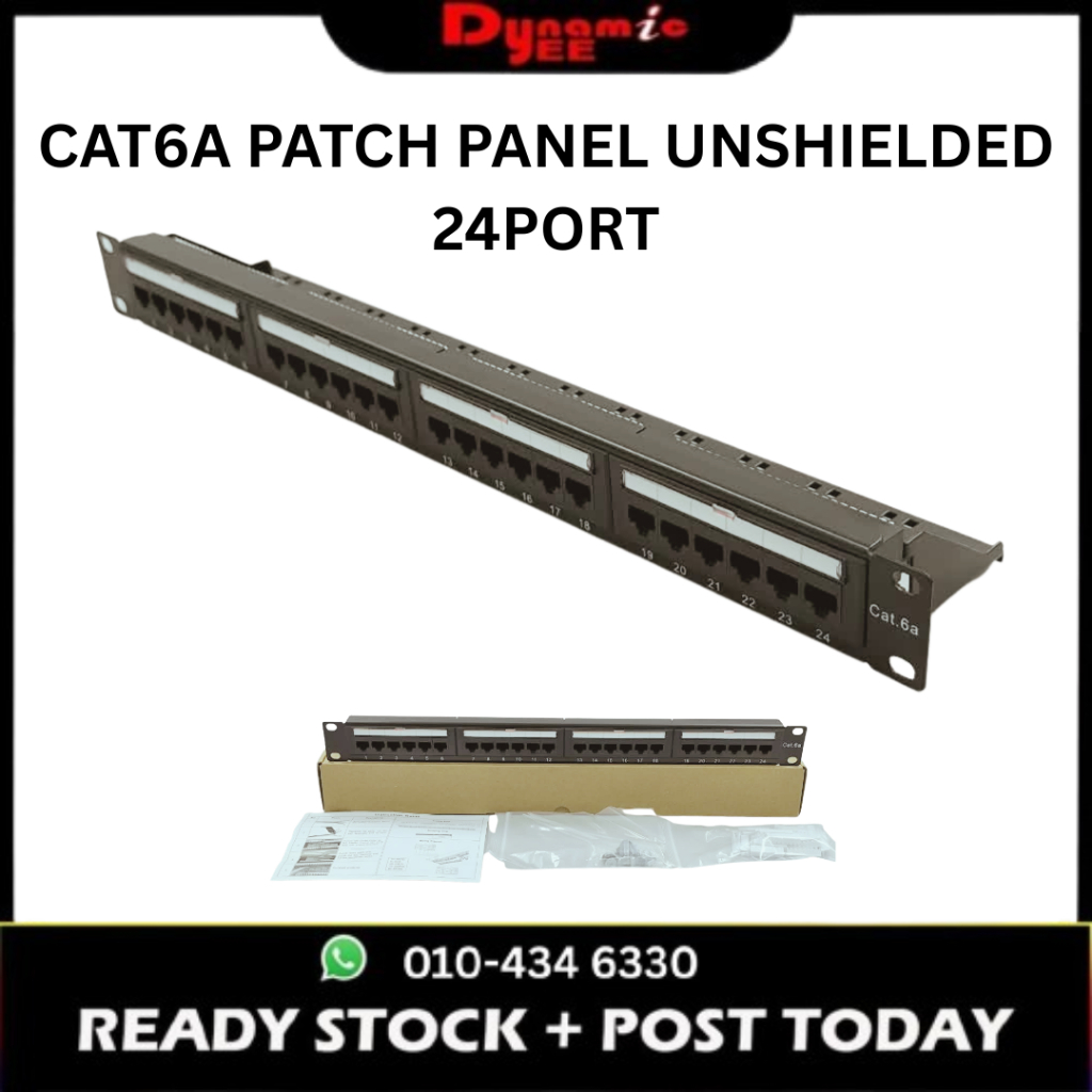 CAT6a UTP 24 Port Patch Panel 1U 19” Rack Mount RJ45 IDC Punch Down T568A/T568B PP102