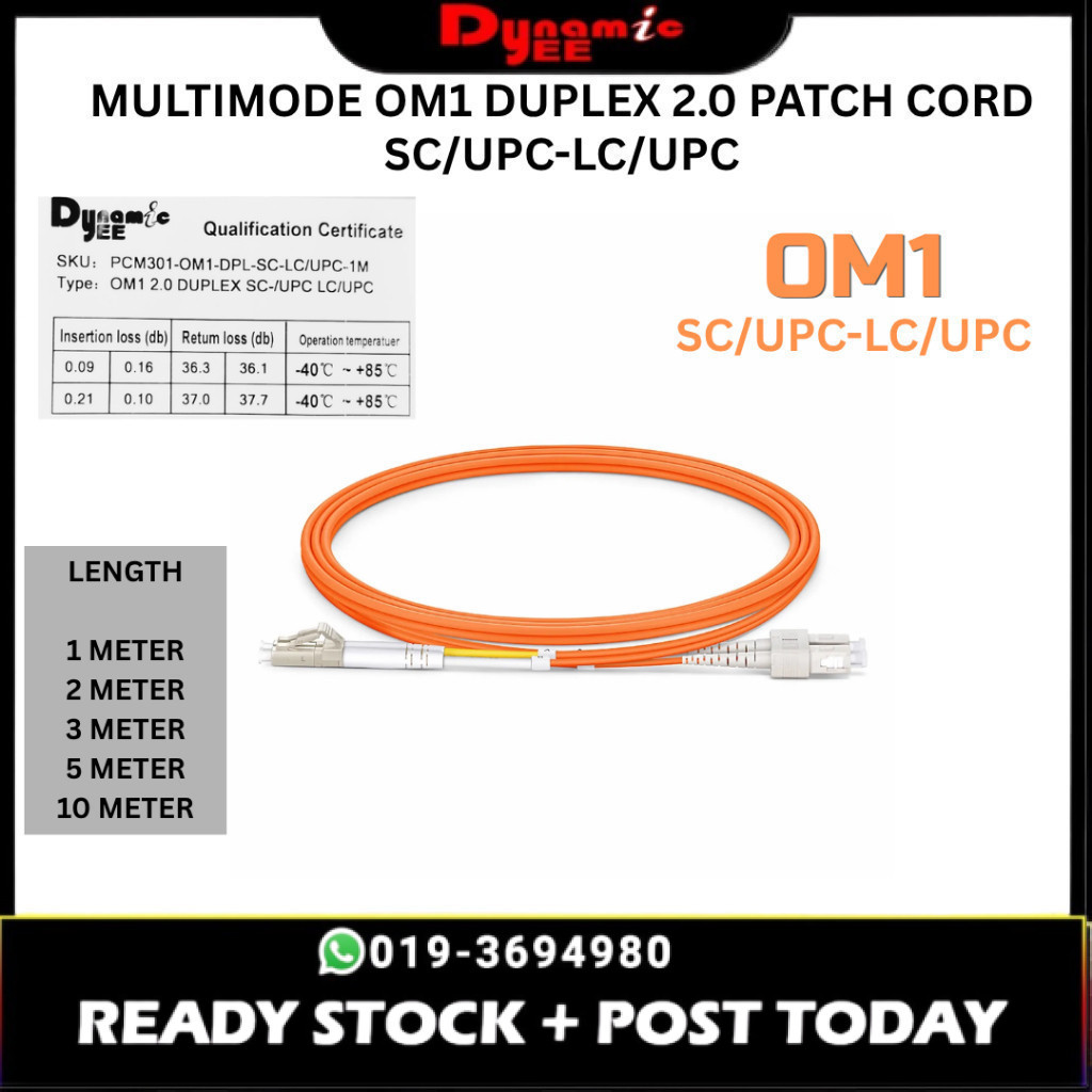 PATCH CORD MULTIMODE OM1 DUPLEX 2.0 SC/UPC-LC/UPC ORANGE PCM301