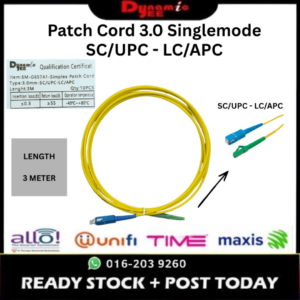 PATCH CORD SINGLEMODE SIMPLEX 3.0 YELLOW SC/UPC-LC/APC (3M) PC201