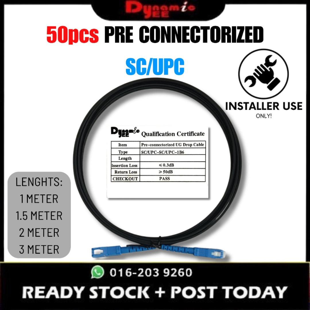 50 Pieces Pre Connectorized SC/UPC (Blue Core) Patch Cord FRP PR10