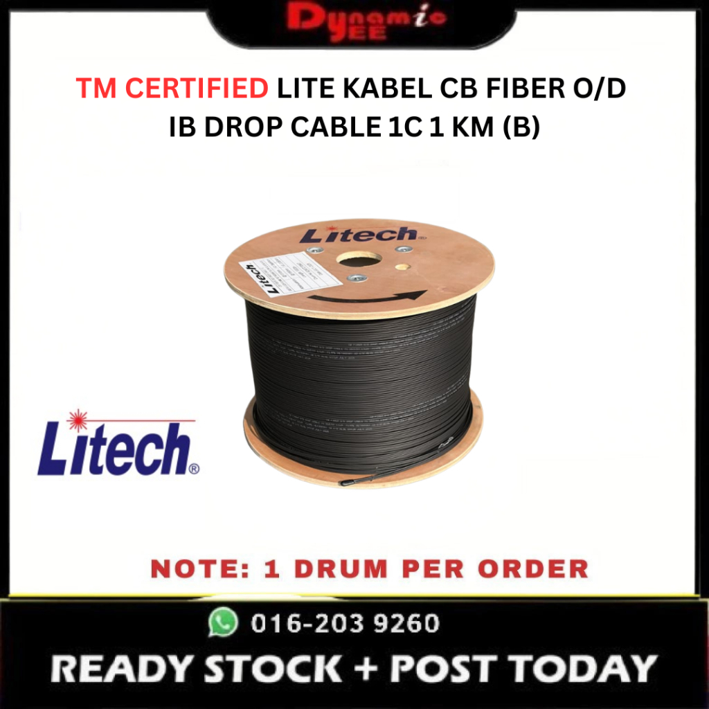 LITECH TM Certified IB Drop Fiber Cable 1 Core G657A1 LSZH Black 1KM